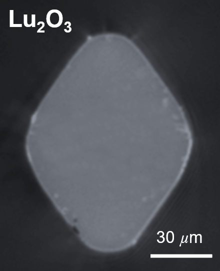 Cross-section micrograph of Lu2O3 crystalline optical fiber measuring approximately 104.7 by 80.9 microns